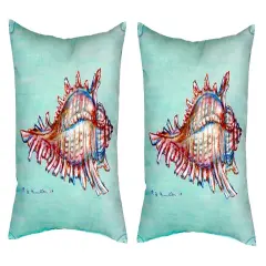 Pair of Betsy Drake Conch - Teal No Cord Pillows 18 Inch X 18 Inch