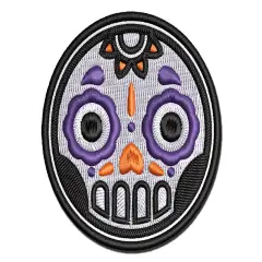 Cute Dia de los Muertos Day of Dead Sugar Skull Multi-Color Embroidered Iron-On or Hook & Loop Patch Applique