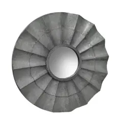Decorative Galvanized Finish Ruffled Metal Rustic Wall Mirror 30 Inch
