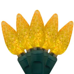 70 Gold C6 LED Christmas Lights, Green Wire, 4" Spacing