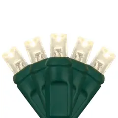 50 5mm Warm White LED Christmas Lights, Green Wire, 4" Spacing Clear