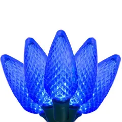 25 Blue C9 LED Christmas Lights, Green Wire, 8" Spacing