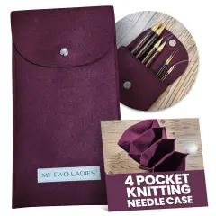 My Two Ladies | Knitting Needle Case - Custom 4 Pocket Felt Case for Needles & Accessories Maroon