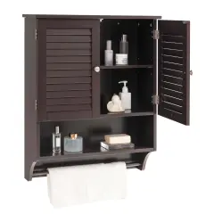 Costway Bathroom Wall Mounted Medicine Cabinet with Louvered Doors & Towel Bar Espresso/Grey/White/Black