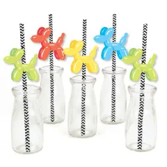 Big Dot of Happiness Balloon Animals - Paper Straw Decor - Happy Birthday Party Striped Decorative Straws - Set of 24