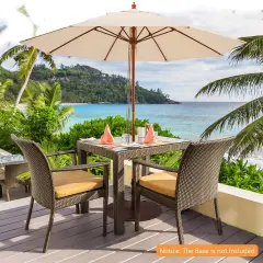 Costway 9.5 FT Patio Rope Pulley Wooden Umbrella Market w/Fiberglass Ribs Outdoor Red/Beige