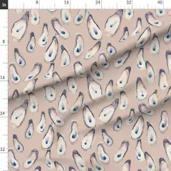 Various Fabrics by the Yard or Fat Quarter Watercolor Oysters Beach Ocean Minimal Classic Boho Cottage Core Pink Sea Shells Custom Printed Fabric by Spoonflower