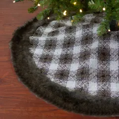 Northlight 48" Brown and White Plaid Christmas Tree Skirt with Faux Fur