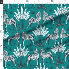 Various Fabrics by the Yard or Fat Quarter Teal Nature Animal Zebra Africa Wildlife Savanna Large Scale Safari Feathers Damask Grassland Custom Printed Fabric by Spoonflower