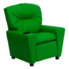 Emma and Oliver Contemporary Kids Recliner with Cup Holder Green Vinyl