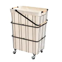 Oceanstar Mobile Rolling Storage Laundry Basket Cart with Handle White