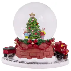 Northlight Christmas Tree with Revolving Train Musical Snow Globe - 6.5" Red
