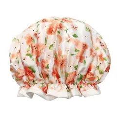 Wrapables Reusable Women's Waterproof Shower Caps for Long Hair Peach Floral