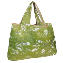 Wrapables Large Foldable Tote Nylon Reusable Grocery Bag Green Paradise