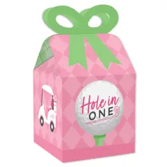Big Dot of Happiness Golf Girl - Square Favor Gift Boxes - Pink Birthday Party or Baby Shower Bow Boxes - Set of 12