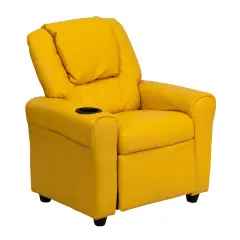 Emma and Oliver Contemporary Kids Recliner with Cup Holder and Headrest Yellow Vinyl