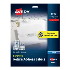 Avery Foil Mailing Labels, Silver, 3/4" x 2-1/4", 300 Labels (8986)
