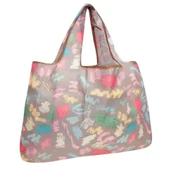 Wrapables Large Foldable Tote Nylon Reusable Grocery Bags Colorful Doodles