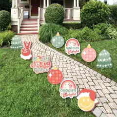 Big Dot of Happiness Groovy Christmas - Lawn Decorations - Outdoor Pastel Holiday Party Yard Decorations - 10 Piece