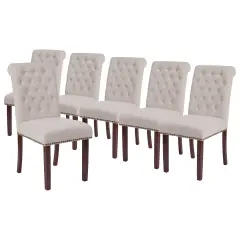 Merrick Lane Falmouth Upholstered Parsons Chair with Nailhead Trim - Set of 6 Beige Fabric