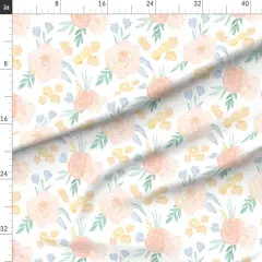 Various Fabrics by the Yard or Fat Quarter Watercolor Floral Pink Yellow Roses Flowers Medium Scale Custom Printed Fabric by Spoonflower