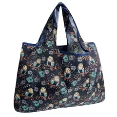 Wrapables Large Foldable Tote Nylon Reusable Grocery Bags Deco Owls
