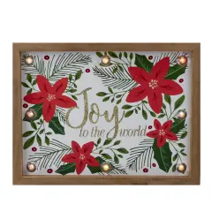 Northlight Lighted Wooden Frame Poinsettia "Joy to the World" Christmas Plaque - 11.75" Brown