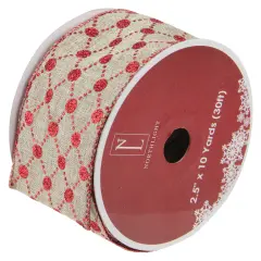 Northlight Red and Beige Diamond Wired Christmas Craft Ribbon 2.5" x 10 Yards