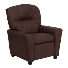 Emma and Oliver Contemporary Kids Recliner with Cup Holder Brown LeatherSoft