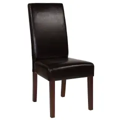Merrick Lane Ellison Mid-Century Panel Back Parsons Accent Dining Chair Brown LeatherSoft