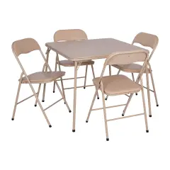 Emma and Oliver 5 Piece Folding Card Table and Chair Set Tan