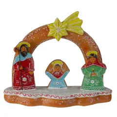 Northlight Glitter Dusted Gingerbread Holy Family Christmas Nativity Decoration - 8" Brown