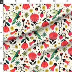 Various Fabrics by the Yard or Fat Quarter Hummingbird Vintage Flowers Floral Retro Mod Mid Century Scandi Red Yellow Green Custom Printed Fabric by Spoonflower
