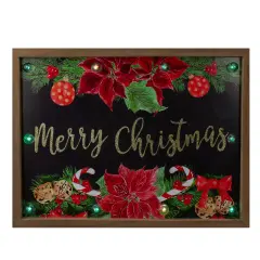 Northlight Lighted "Merry Christmas" Poinsettias Wood Framed Christmas Plaque - 15.75" Brown