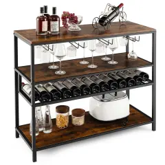 Costway Rustic Wine Rack Table 13 Bottles Wine Bar Cabinet Freestanding with Glass Holder