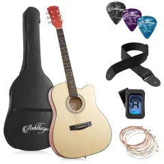 Ashthorpe 41-inch Beginner Cutaway Acoustic Guitar Package, Full Size Basic Starter Kit w/ Gig Bag, Strings, Strap, Tuner, Picks Natural