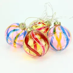 PENN LED Lighted Swirl Glass Christmas Ball Ornaments - 3.25" (82mm) - Pink and Red - 4ct