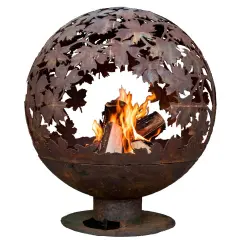 Esschert Design 28" Brown Rustic Finish Large Leaf Outdoor Fire Sphere
