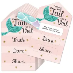 Big Dot of Happiness Trading the Tail For A Veil - Mermaid Bachelorette or Bridal Shower Game Pickle Cards - Truth, Dare, Share Pull Tabs - Set of 12