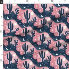 Various Fabrics by the Yard or Fat Quarter Cactus Pink Blue Desert Moon Southwestern Custom Printed Fabric by Spoonflower