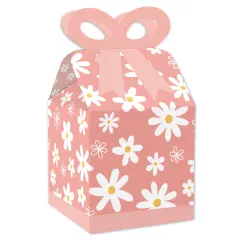 Big Dot of Happiness Pink Daisy Flowers - Square Favor Gift Boxes - Floral Party Bow Boxes - Set of 12