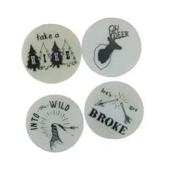 Wild Eye Set of 4 Black and White Wilderness Rustic Coasters with Cork Backing 4&rdquo; Off White