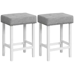 Costway Set of 2 Bar Stools Tufted Upholstered Counter Height Chairs with Rubber Wood Legs