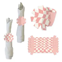 Big Dot of Happiness Pink Checkered Party - Paper Napkin Holder - Napkin Rings - Set of 24