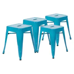 Merrick Lane Set of 4 Sloane 18" High Backless Stacking Dining Stools with Durable Metal Frame Teal