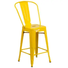 Merrick Lane Dothan Series Metal Stool with Removable Back for Indoor-Outdoor Use Yellow