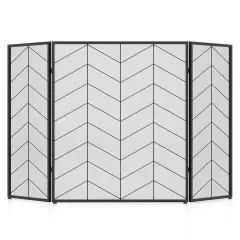 Costway 52 x 31 Inch Fireplace Screen 3-Panel Spark Guard with Chevron Herringbone Pattern