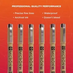 6 Pieces Pigma Micron Fineliner Pens - Archival Black Ink Pens - Pens for Writing, Drawing, or Journaling - Assorted Point Sizes