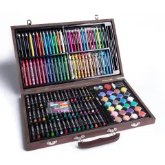 145 Pieces Deluxe Art Set in Portable Wooden Box Drawing Kit Set with Oil Pastels, Crayons, Colored Pencils, Watercolor Cakes, Brushes, Wooden Case Art Supplies (Wooden)