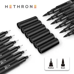 12 Pack Black Markers for Drawing - Marker Pens Brush Pens for Artists Felt Tip Pens Calligraphy Pens